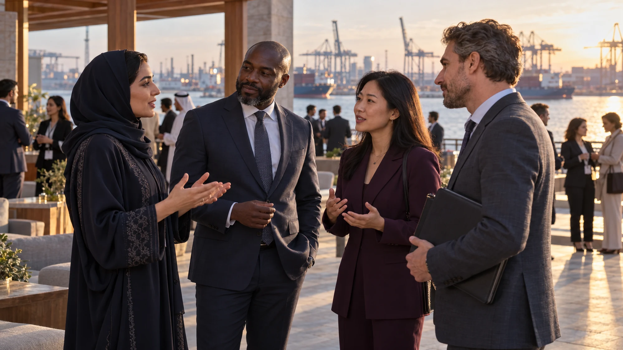 Institutional representatives in a global business district